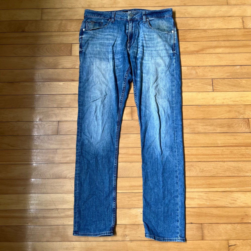 GUESS Los Angeles Slim Tapered Mens Jeans Medium Wash Blue 32x32 MB1A92303E2